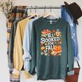 All Booked For Fall Cute Book Lover Autumn Reading Bookish Raglan Sleeve Sweatshirt Heather Blue Lagoon