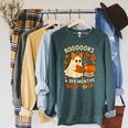 Books And BER Months Fall Librarian Reading Halloween Raglan Sleeve Sweatshirt Heather Blue Lagoon
