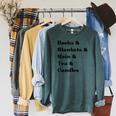 Books And Blankets And Rain And Tea And Candles Graphic Raglan Sleeve Sweatshirt Heather Blue Lagoon