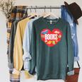Books Book Reader Bookworm Teacher Valentine's Day Raglan Sleeve Sweatshirt Heather Blue Lagoon