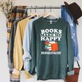 Books Make Me Happy Humans Make My Head Hurt Raglan Sleeve Sweatshirt Heather Blue Lagoon