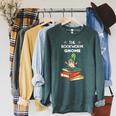 The Bookworm Gnome Christmas Gnome Book Reading Enthusiast Raglan Sleeve Sweatshirt Heather Blue Lagoon