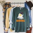 Booooks Funny Halloween Cute Ghost Book Reading Raglan Sleeve Sweatshirt Heather Blue Lagoon