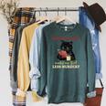 Cat Books And Tea Make Me Feel Less Murdery Quote Raglan Sleeve Sweatshirt Heather Blue Lagoon