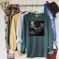 Cat Reading Book Retro Cat Photo Humor Raglan Sleeve Sweatshirt Heather Blue Lagoon