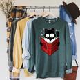 Cat Reads Book How To Live With Humans Raglan Sleeve Sweatshirt Heather Blue Lagoon