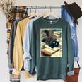 Cat Teacher Student School Last Day Books First 100th Day Raglan Sleeve Sweatshirt Heather Blue Lagoon