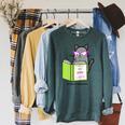 Cats And Books Happiness Cartoon Cat Pun For Women Raglan Sleeve Sweatshirt Heather Blue Lagoon