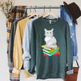 Cats And Books Lover Persian Cat For Men Women Kids Raglan Sleeve Sweatshirt Heather Blue Lagoon