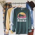 Cats And Books Or Women's Cat And Book Raglan Sleeve Sweatshirt Heather Blue Lagoon