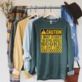 Caution I May Start Talking About Books Raglan Sleeve Sweatshirt Heather Blue Lagoon