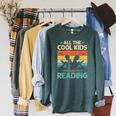 All The Cool Kids Are Reading Retro Book Lovers Reader Nerd Raglan Sleeve Sweatshirt Heather Blue Lagoon