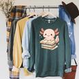Cute Axolotl Reading Books Shirt Kawaii Axolotl Lover Raglan Sleeve Sweatshirt Heather Blue Lagoon