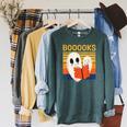 Cute Ghost Book Reading Halloween Teacher Puns Booooks For Men Women Kids Raglan Sleeve Sweatshirt Heather Blue Lagoon