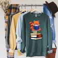 Cute Kawaii Kids Reading Books Glasses Red Panda Lover Raglan Sleeve Sweatshirt Heather Blue Lagoon