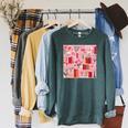 Cute Pink Book Pattern Book Lover Raglan Sleeve Sweatshirt Heather Blue Lagoon