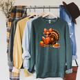 Cute Turkey Reading Book Lovers Bow Thanksgiving Raglan Sleeve Sweatshirt Heather Blue Lagoon