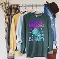 Drink Tea Read Books Be Happy Tea Lover Bookworm Librarian Raglan Sleeve Sweatshirt Heather Blue Lagoon