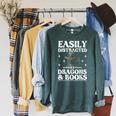 Easily Distracted By Dragons And Books Fantasy Book Lover Raglan Sleeve Sweatshirt Heather Blue Lagoon