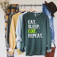 Eat Sleep Edit Repeat Editor Editing Video Film Book Raglan Sleeve Sweatshirt Heather Blue Lagoon Eat Sleep Edit Repeat Editor Editing Video Film Book Raglan Sleeve Sweatshirt Heather Blue Lagoon