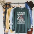 Fantasy Book Bookish My World Dragons Friends Not Enemies Raglan Sleeve Sweatshirt Heather Blue Lagoon