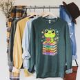 Frog Reading Books Bookworm Librarian Raglan Sleeve Sweatshirt Heather Blue Lagoon