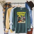 FUNNY Creepy Neighbor Comics Parody Horror Comic Book Raglan Sleeve Sweatshirt Heather Blue Lagoon
