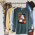 Ghost With Bookshelf Halloween Bookish Premium Tri-Blend Raglan Sleeve Sweatshirt Heather Blue Lagoon