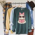 Ghost Reading Book Halloween Cat Lover Raglan Sleeve Sweatshirt Heather Blue Lagoon