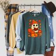 Ghost Reading Book Lovers Autumn Fall Halloween Raglan Sleeve Sweatshirt Heather Blue Lagoon