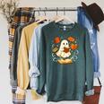 Halloween Cute Ghost Shirt Reading Books Ghost Raglan Sleeve Sweatshirt Heather Blue Lagoon