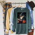 Halloween Girls Boys Wizard Book Pumpkin Kids Halloween Raglan Sleeve Sweatshirt Heather Blue Lagoon