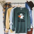 Halloween Keep The Candy I'Ll Take Books Ghost Book Lovers Raglan Sleeve Sweatshirt Heather Blue Lagoon