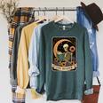 Halloween Tarot Card The Reader Skeleton Reading Books Raglan Sleeve Sweatshirt Heather Blue Lagoon