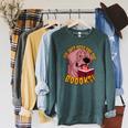 I'm Just Here ForThe BOOOKS Zombie Dog Reading a Book Men Women Kids Raglan Sleeve Sweatshirt Heather Blue Lagoon