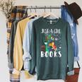 Just A Girl Who Loves Books Lover Librarian Reading Bookworm Premium Raglan Sleeve Sweatshirt Heather Blue Lagoon