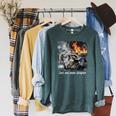 Just One More Chapter Dumpster Raccoon Reading Book Raglan Sleeve Sweatshirt Heather Blue Lagoon