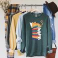 Kawaii Cat Lover Reading Books Librarian Humor Tee Raglan Sleeve Sweatshirt Heather Blue Lagoon