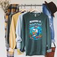 Kids Toddler Boy Reading Is Jawsome Shark Book Lover Kids Nerdy Raglan Sleeve Sweatshirt Heather Blue Lagoon