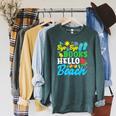 Last Day Of School Bye Bye Books Hello Beach Raglan Sleeve Sweatshirt Heather Blue Lagoon