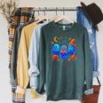 Little Ghost Coffee Tee Spooky Season Ghost Reading Book Raglan Sleeve Sweatshirt Heather Blue Lagoon