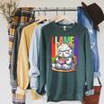 Llamen Cute Kawaii Llama Eating Ramen And Reading Books Raglan Sleeve Sweatshirt Heather Blue Lagoon