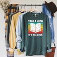 Take a Look Its In a Book Raglan Sleeve Sweatshirt Heather Blue Lagoon