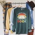 Take A Look It's In A Book Retro Reading Premium Tri-Blend Raglan Sleeve Sweatshirt Heather Blue Lagoon
