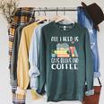 All I Need Is Cats Books And Coffee Raglan Sleeve Sweatshirt Heather Blue Lagoon