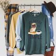My Needs Are Simple Pug Dog Book Coffee Lover Raglan Sleeve Sweatshirt Heather Blue Lagoon