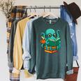 Octopus Reading Book Reading Bookworm Reader Raglan Sleeve Sweatshirt Heather Blue Lagoon