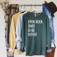 Open Book Sniff Read Repeat T-Shirt Raglan Sleeve Sweatshirt Heather Blue Lagoon Open Book Sniff Read Repeat T-Shirt Raglan Sleeve Sweatshirt Heather Blue Lagoon