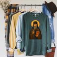 Orthodox Icon Of Seraphim Rose Holding The Holy Book Raglan Sleeve Sweatshirt Heather Blue Lagoon
