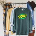 POW Vintage Superhero Comic Book Sound Effect Tshirt Raglan Sleeve Sweatshirt Heather Blue Lagoon POW Vintage Superhero Comic Book Sound Effect Tshirt Raglan Sleeve Sweatshirt Heather Blue Lagoon